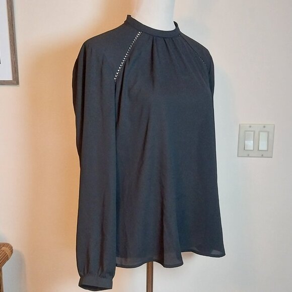 EXPRESS SIZE M BLACK ROUND NECK LONG SLEEVE BLOUSE - Picture 6 of 11